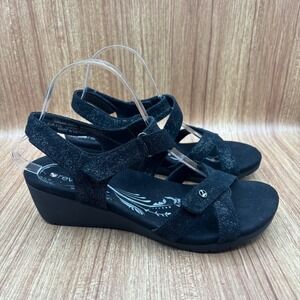 Revere Casablanca Wedge Sandals Womens 10 Midnight Black Shimmer Leather